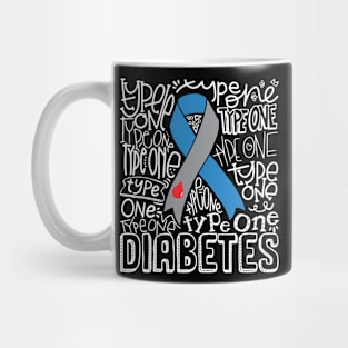 Grey And Blue Ribbon Typography Type 1 Diabetes Awareness Mug